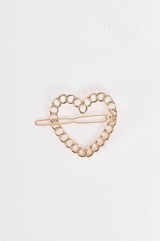 3pcs Gold Heart Chain Link Back Closure Hair Clip
