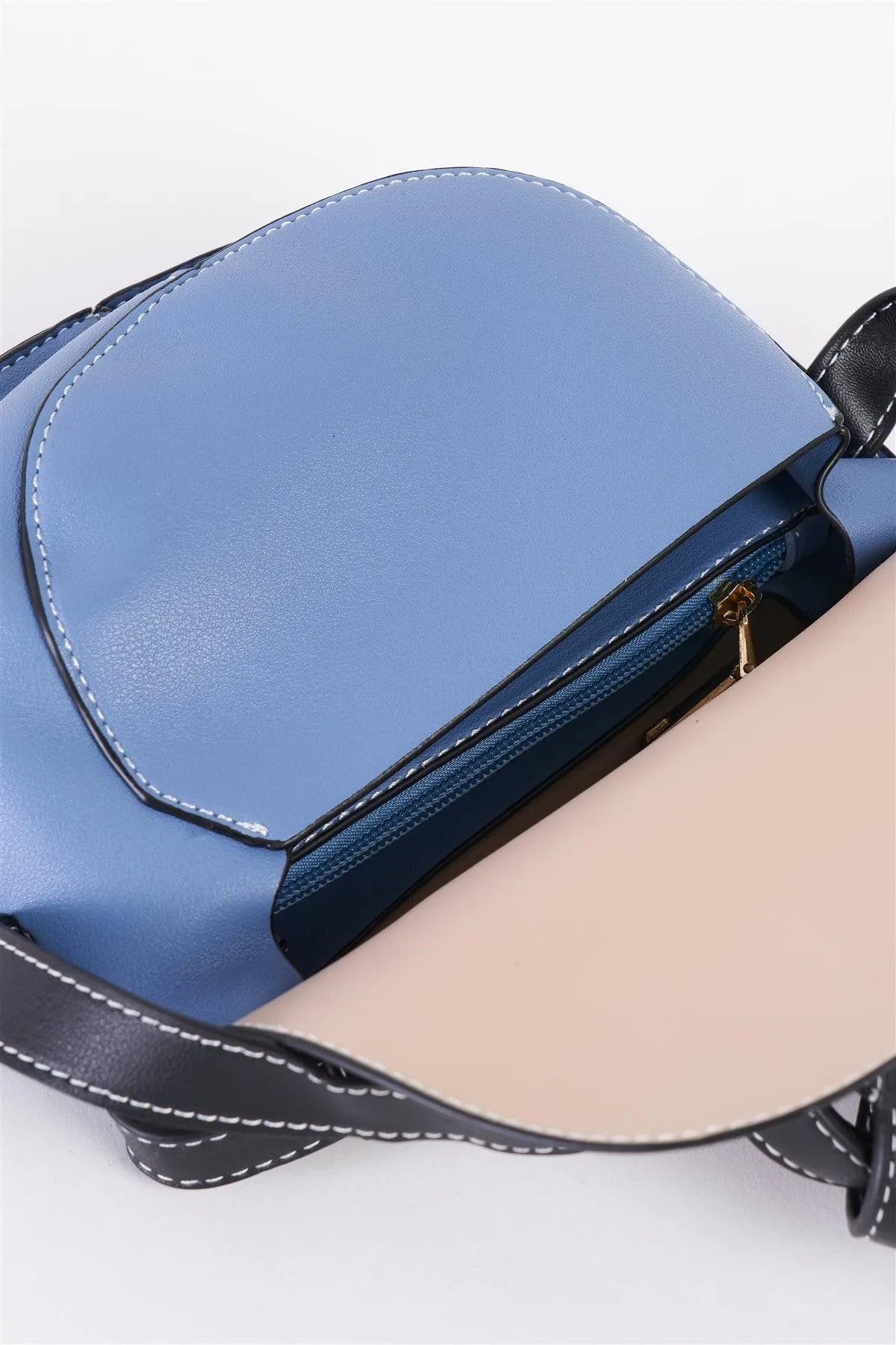 Beige Multi Faux Leather Front Bow Tie White Stitch Crossbody Bag /3 Bags