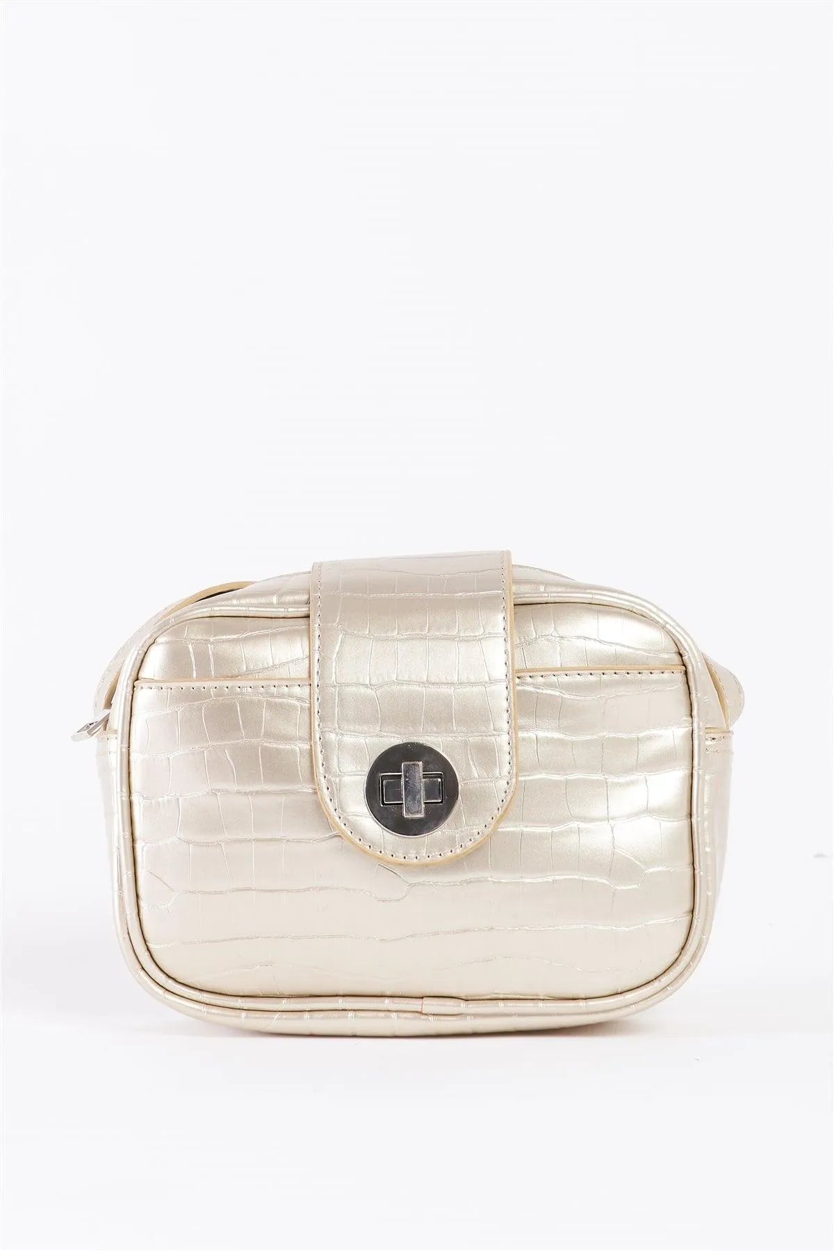 Beige Pearl Alligator Vegan Leather Rectangle Crossbody Bag /3 Bags