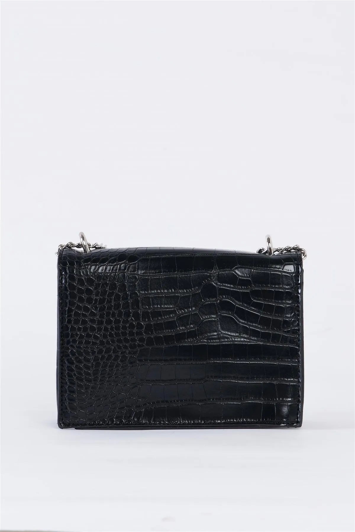 Black Croc Vegan Leather Glamorous Crossbody Chain Bag /3 Bags