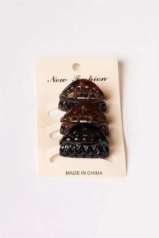 3pcs Brown Black Taco Shaped Mini Butterfly Clips