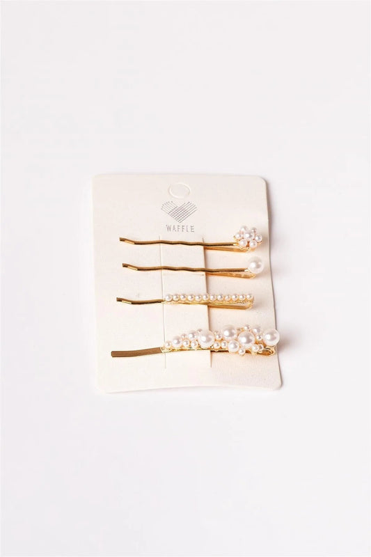 4pcs Gold Pearled Flower Bobby Pins