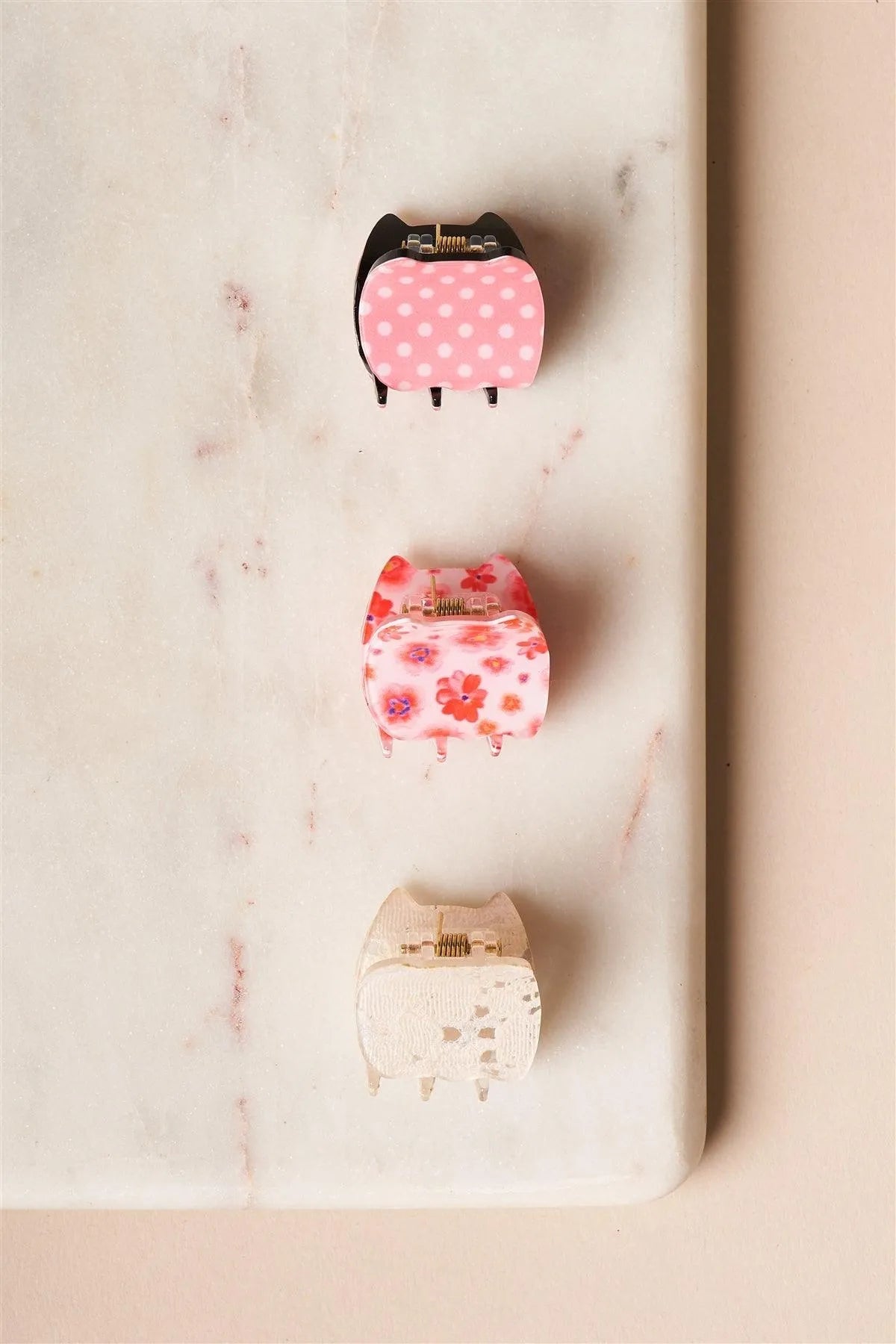 3pcs Pink Printed Mini Butterfly Hair Clips