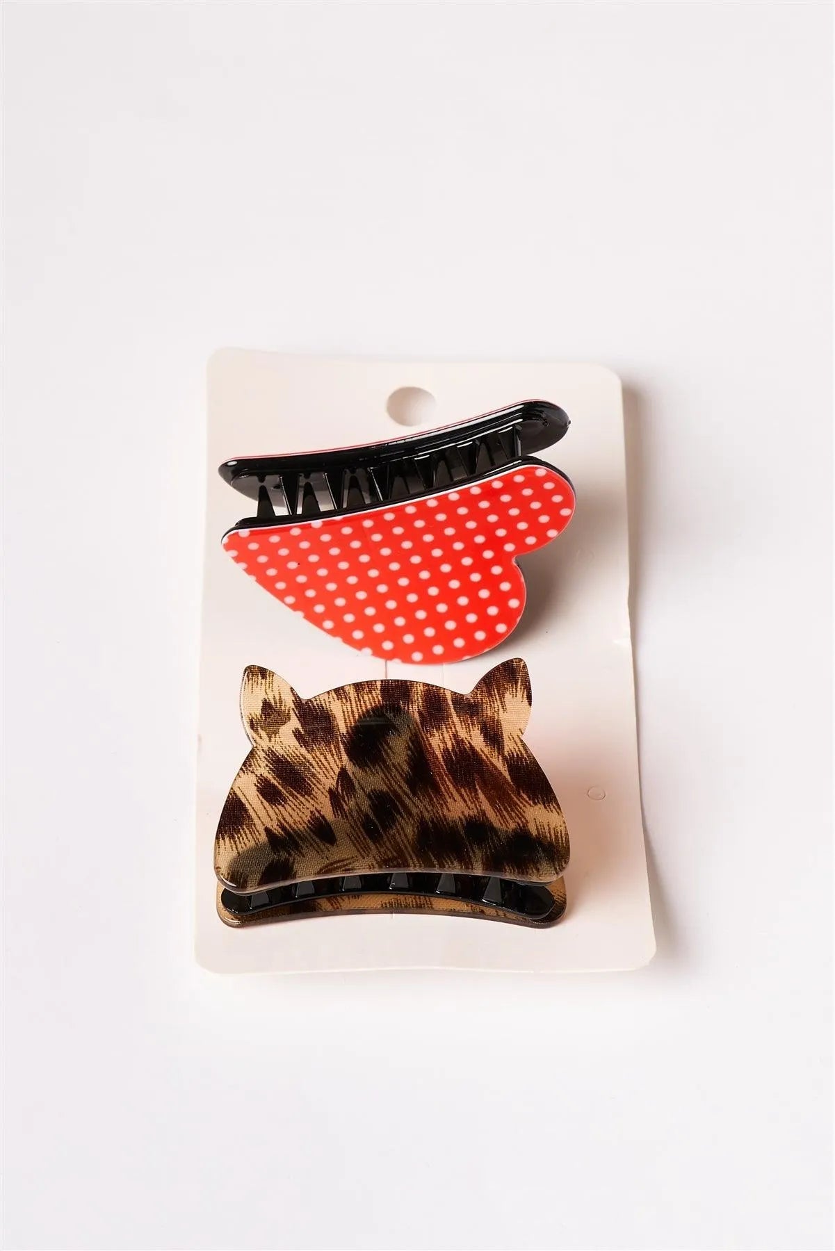 2pcs Cheetah Print and Polka Dot Small Butterfly Clips