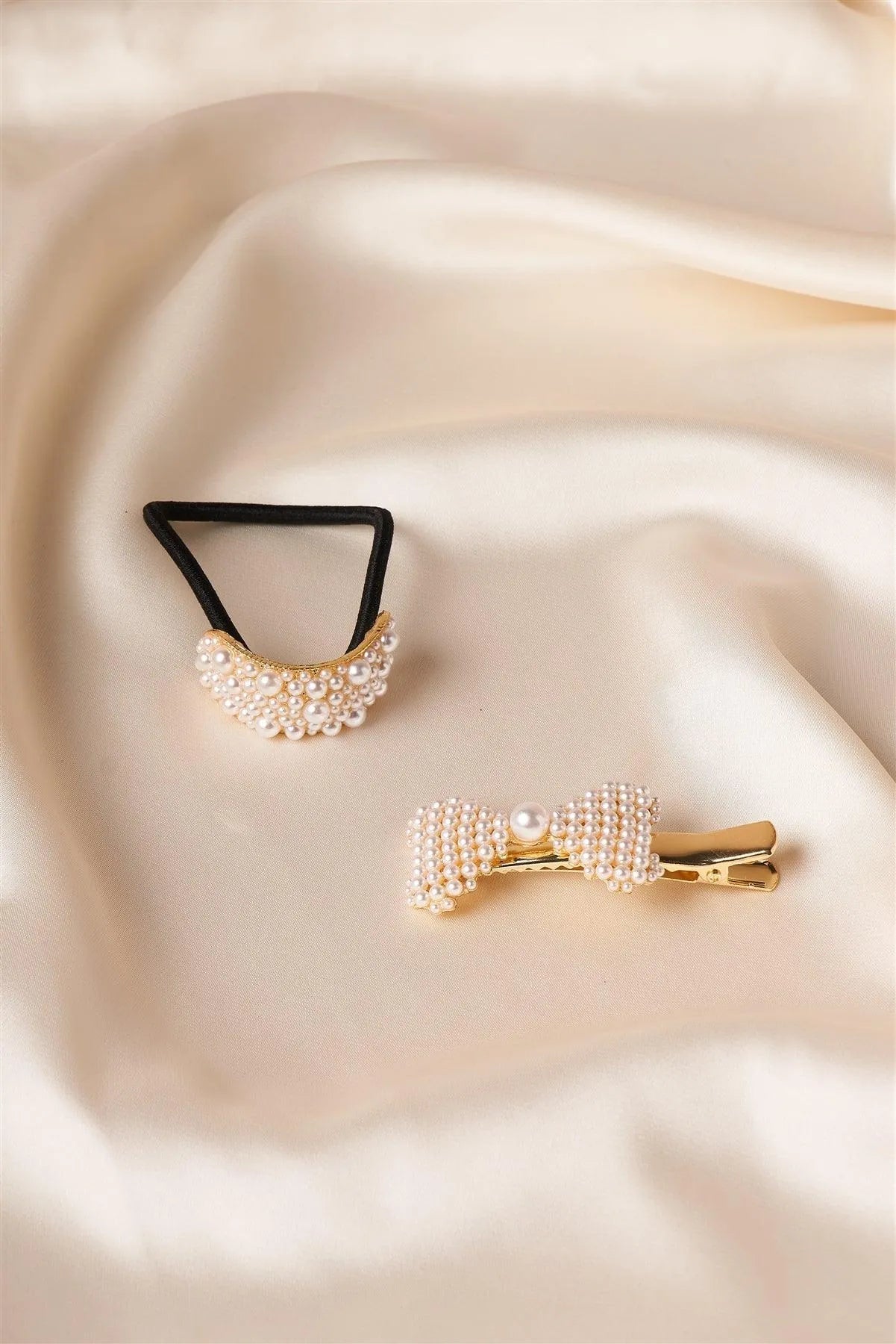12pcs Gold Pearled Ponytail Pearl Barrette