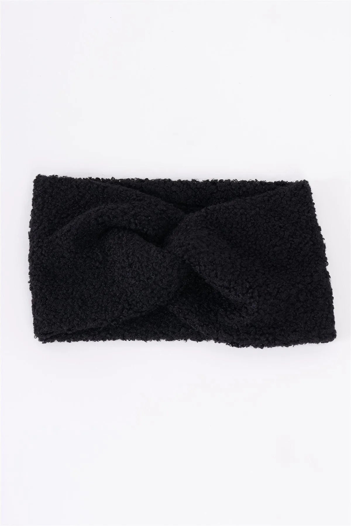 Black Faux Shearling Fur Turban Twist Winter Headband /3 Pieces