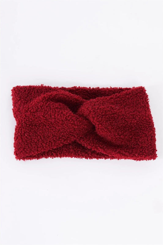 3pcs Burgundy Faux Shearling Fur Turban Twist Headband