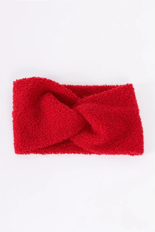 3pcs Red Faux Shearling Fur Turban Twist Headband