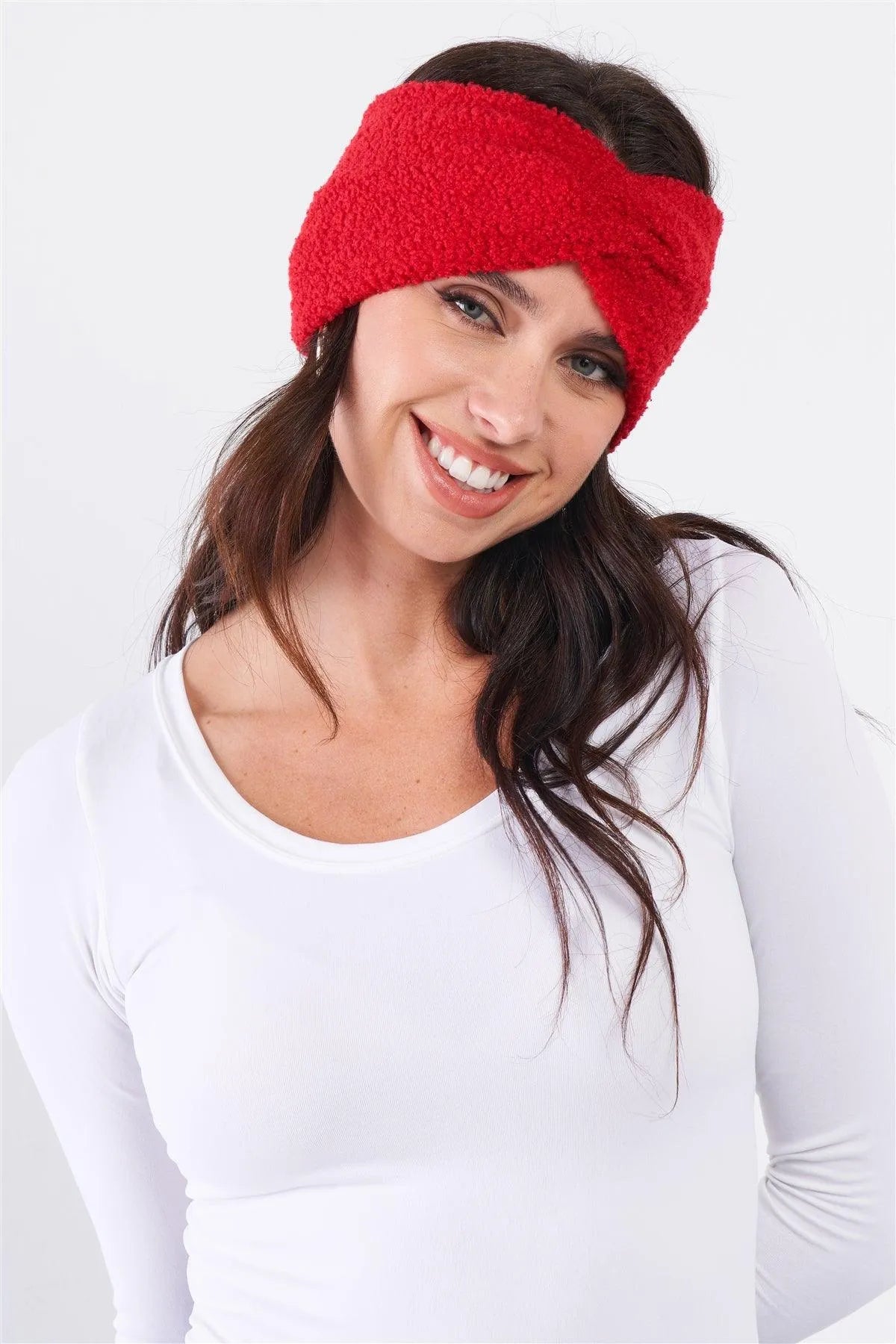 3pcs Red Faux Shearling Fur Turban Twist Headband