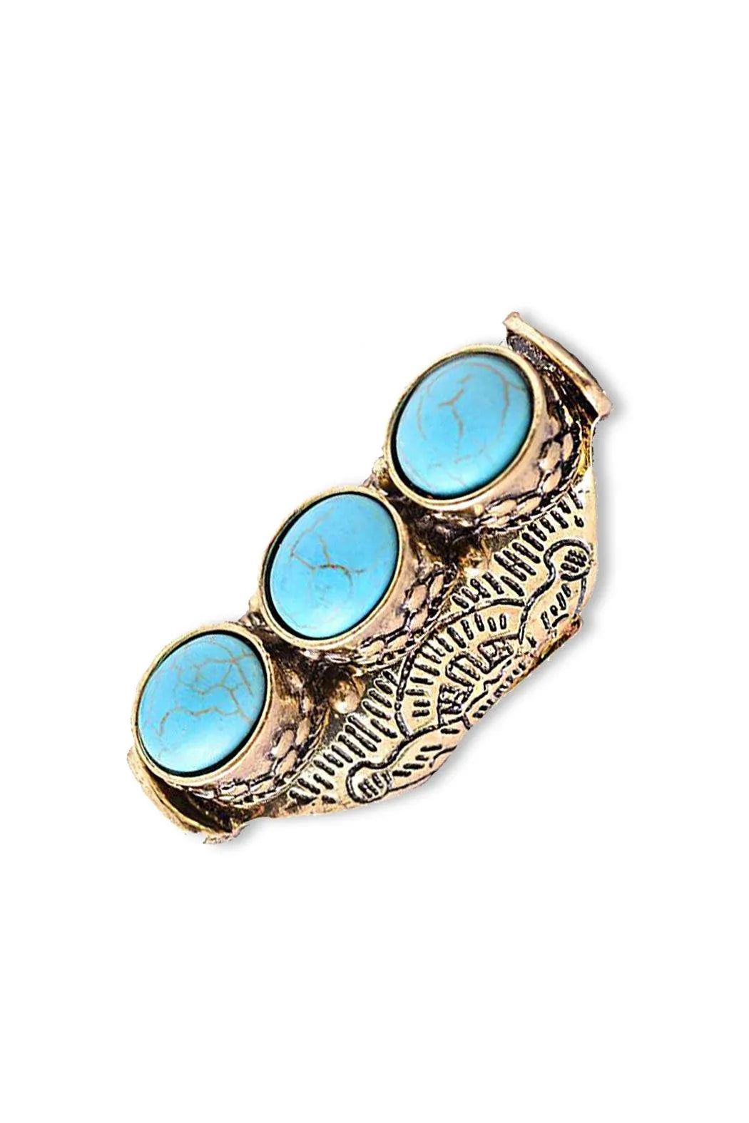 Ancient Gold Three Turquoise Stone Charm Antique Ring