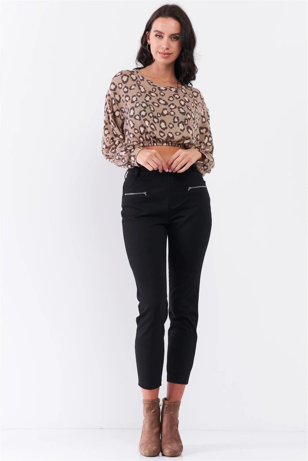 Black High Rise Two Front Sewn Pockets With Zipper Closure Stretchy Pants /3-2-1