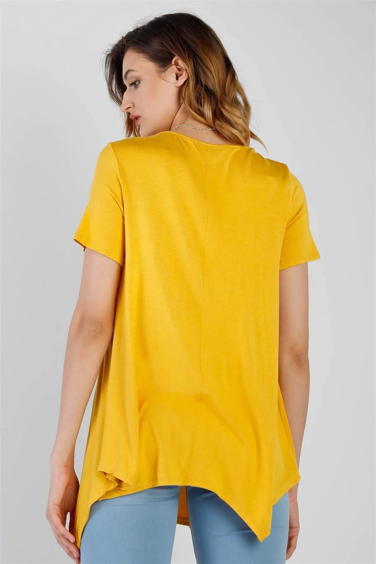 Ash Yellow Button Up Detail Handkerchief Hem Short Sleeve Top /1-2-2-1