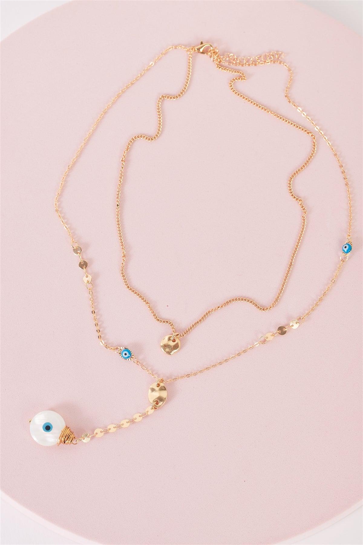 "Nazar Evil Eye" Gold Blue Pendants Belcher Choker Chains Necklace