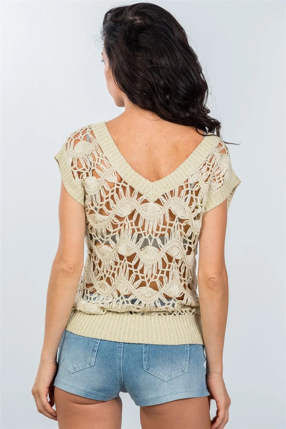 Beige  Crochet See Through Top /3-3