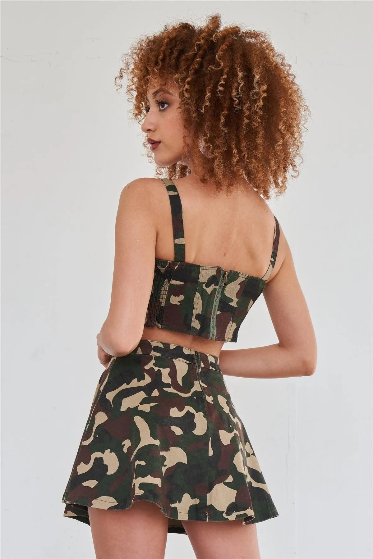 Army Camo High Waist Flare Mini Skirt