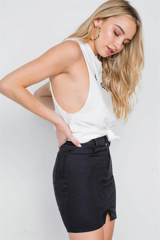 Black High-Waist Solid Denim Mini Skirt /3-2-1