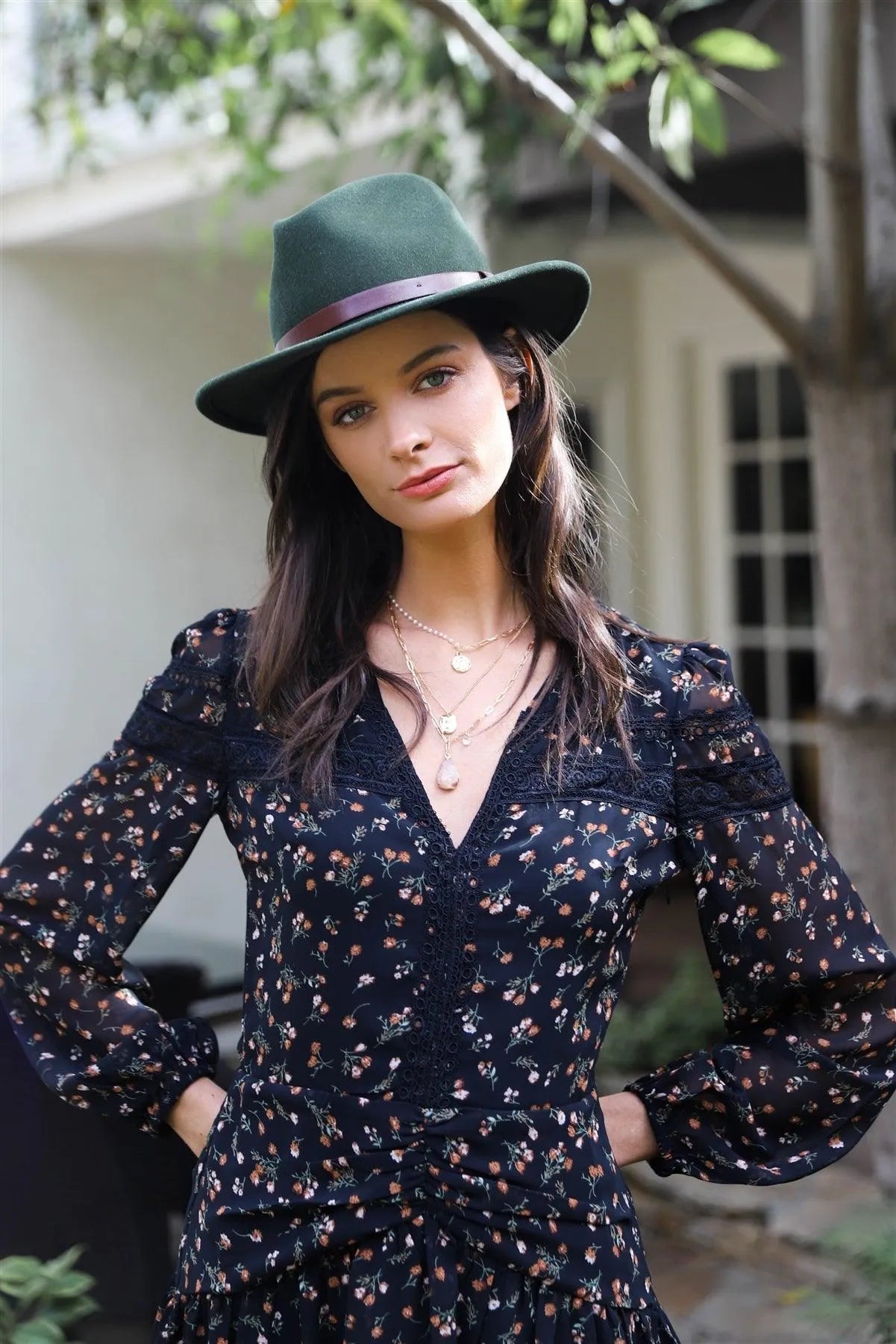 Black Floral Print Lace Trim Ruched Waist Details Mini Dress /1-2-2-1