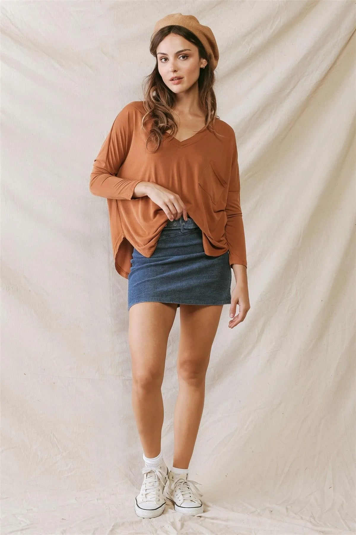 Amber Trim Detail Pocket Front Long Sleeve Relax Top /1-3-2