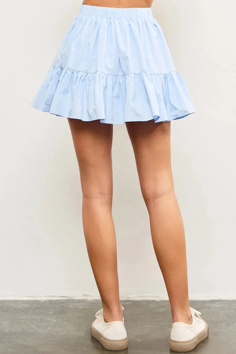 Baby Blue Tiered Ruffle Elastic Waistband Side Pocket Mini Skort