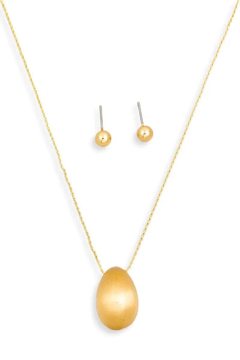 Ball Shape Earrings Oval Dome Pendant Gold Necklace Set