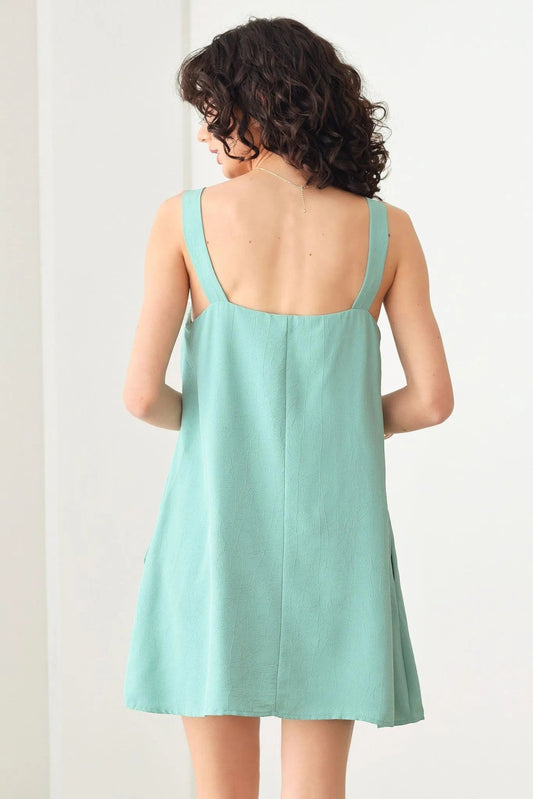 A-line Texture Over size Two Side Pocket Mini Dress