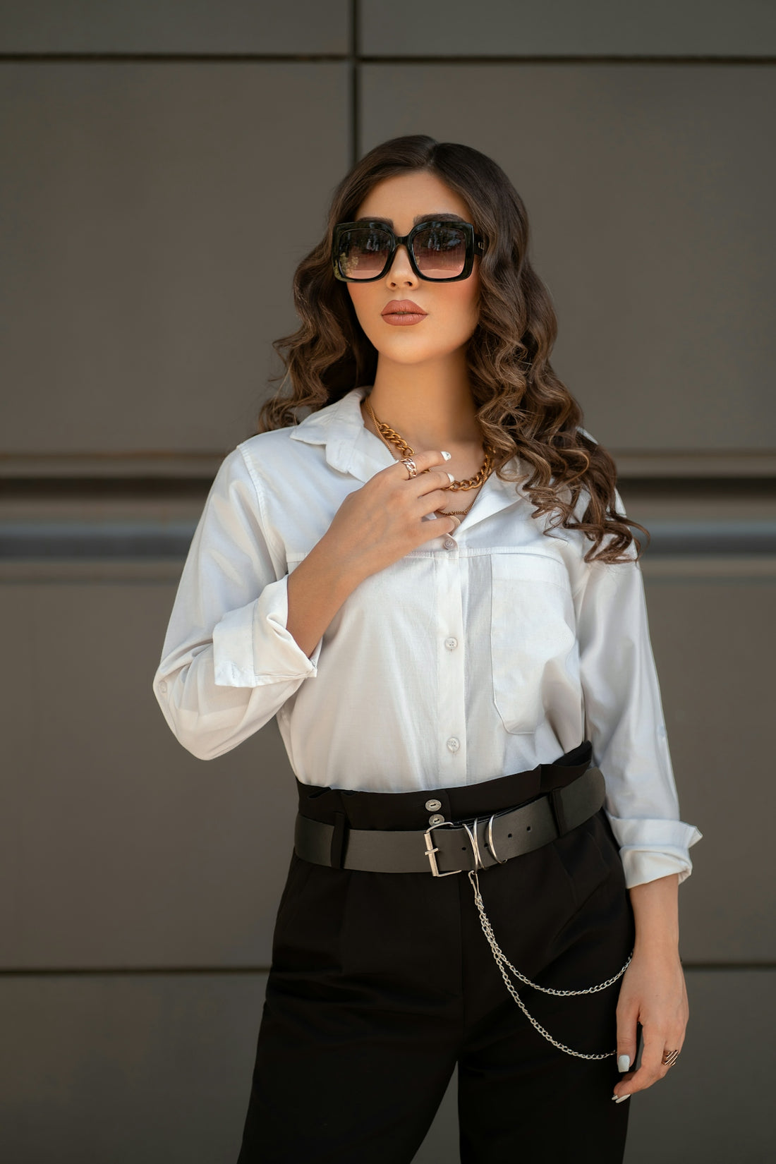 a woman wearing sunglasses