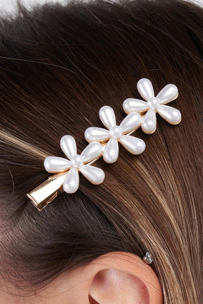 3pcs Gold Pearl Flower Alligator Hair Clip