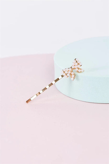 3pcs Gold & Pearl Bow Tiny Hair Bobby Pin