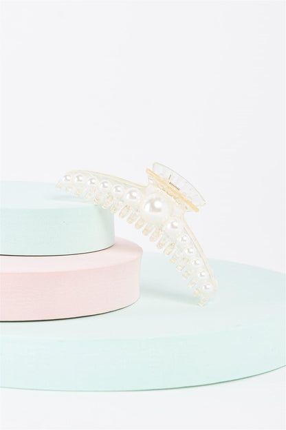 "Mermaid Hairpin" White & Pearl Large Hair Clip /3 Pieces