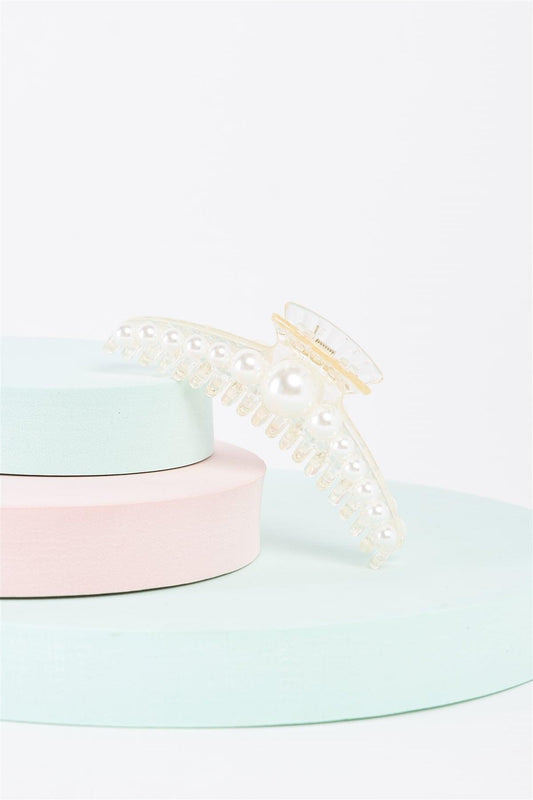 "Mermaid Hairpin" White & Pearl Large Hair Clip /3 Pieces