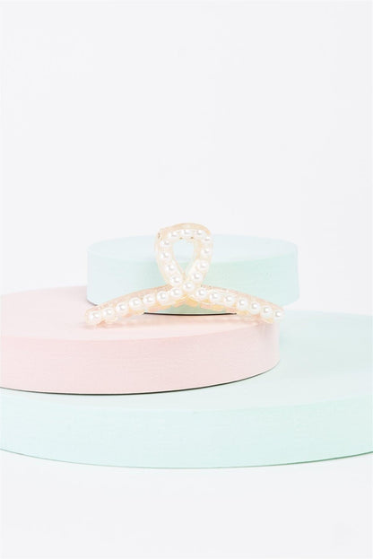 "Knot" White & Pearl Small Hair Clip /3 Pieces