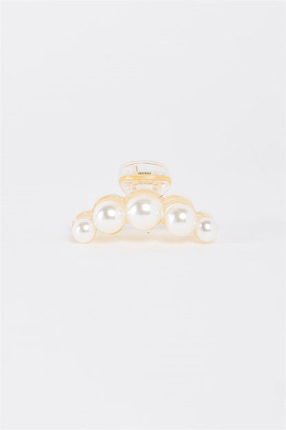 "Five Wild Pearls" White & Pearl Small Hair Clip /3 Pieces