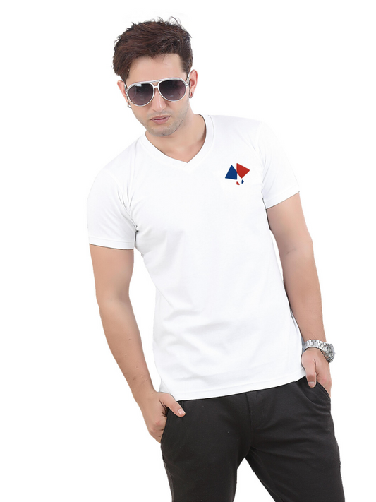 WHITE V-NECK COTTON T-SHIRT.