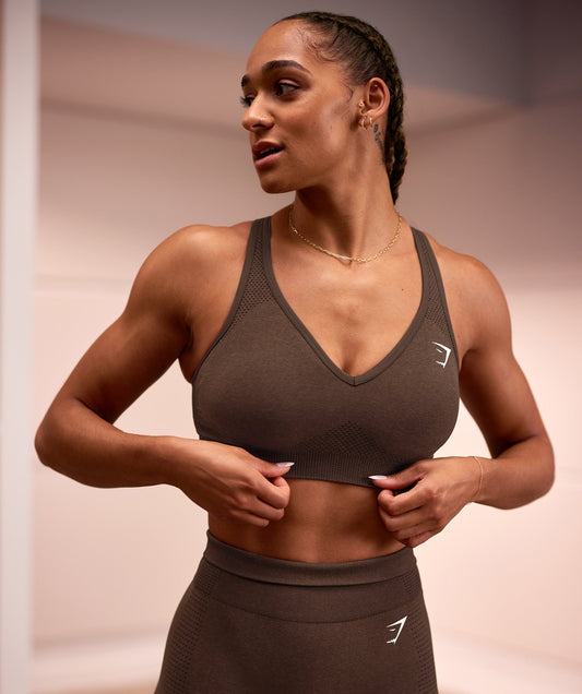 Gymshark Vital Seamless 2.0 V Neck  Sports Bra - Espresso Marl