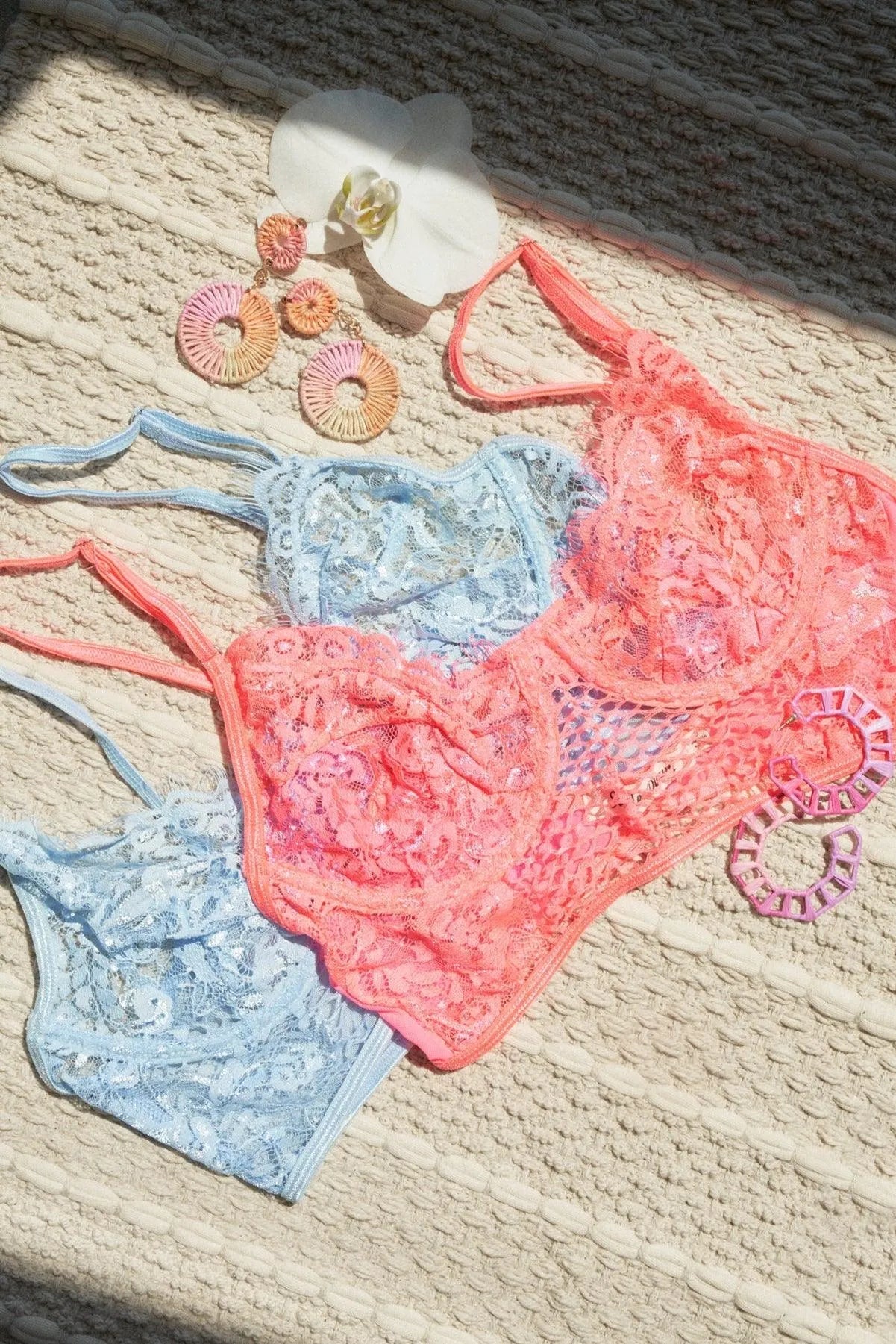 Baby Blue Floral Lace Cropped Cami Underwire Bralette