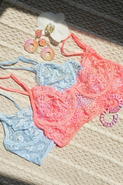 Baby Blue Floral Lace Cropped Cami Underwire Bralette