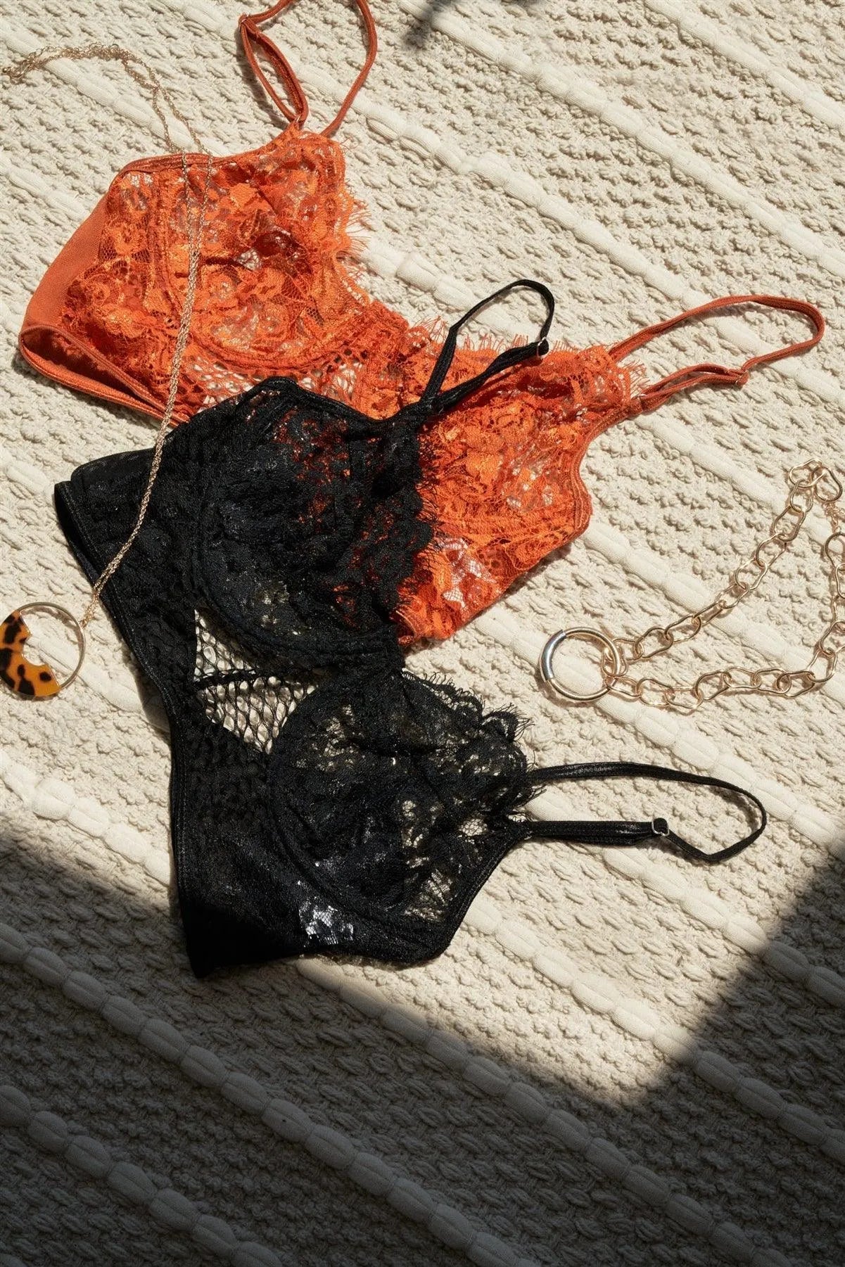 Black Floral Lace Cropped Cami Underwire Bralette