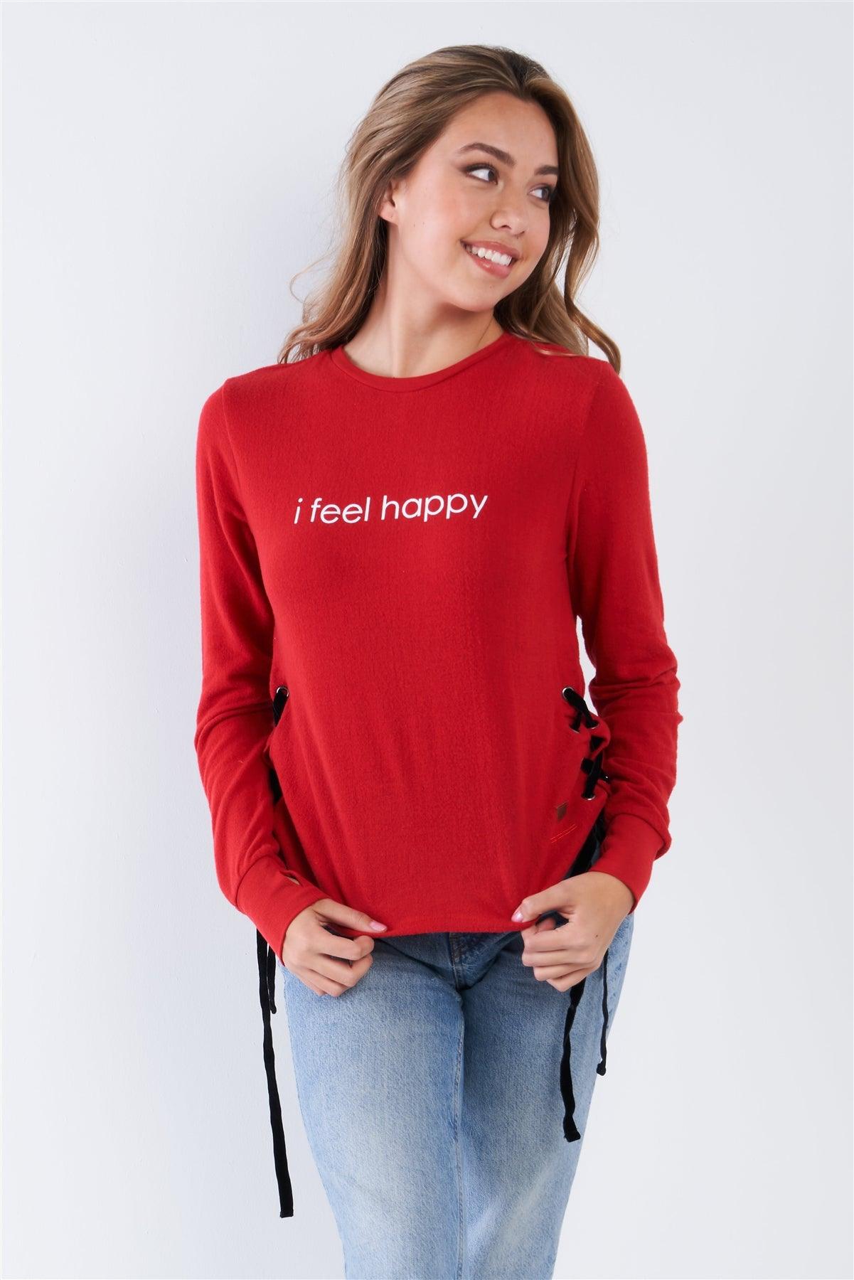 Barbados "I Feel Happy" Crew Neck Side Lace Up Top