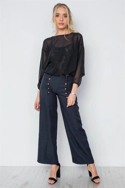 Black Combo Lace Chiffon Batwing Bodysuit /2-2-2