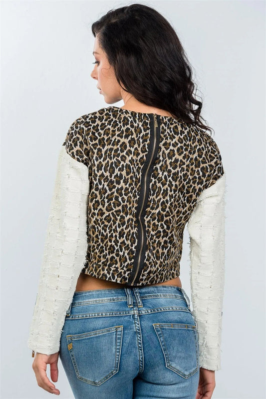 Animal Leopard Print Contrast Sleeve Top /3-2-1