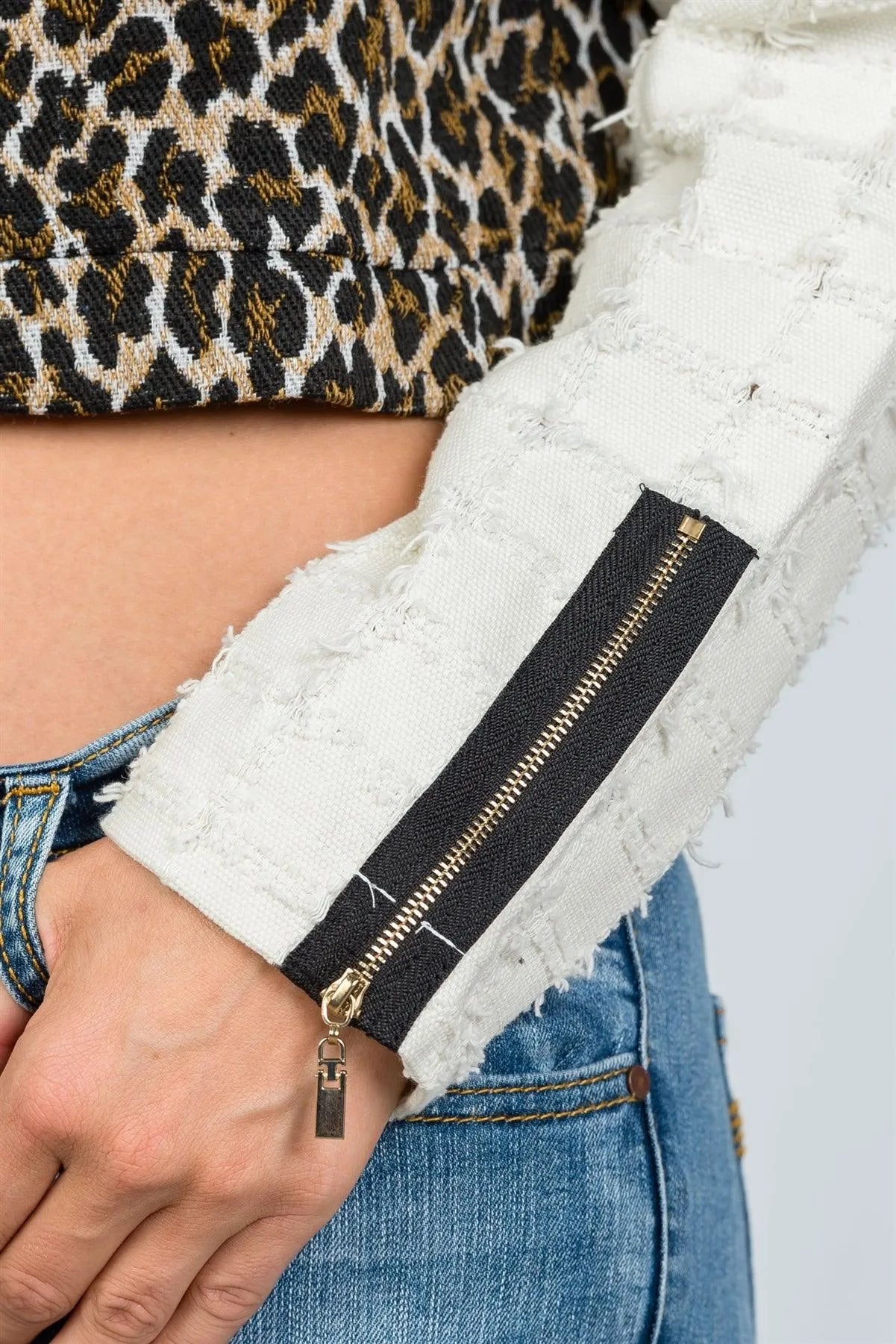 Animal Leopard Print Contrast Sleeve Top /3-2-1