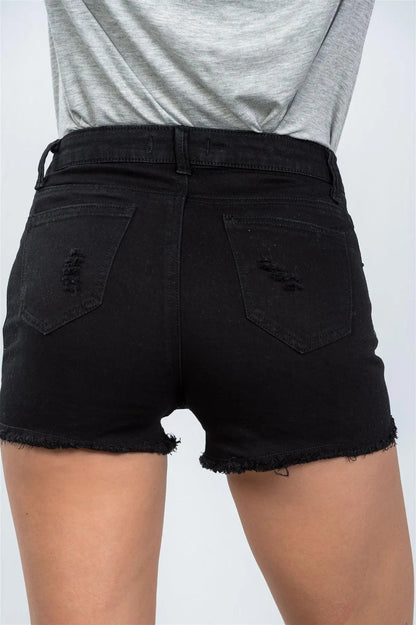 Black Distressed High Waisted Short / 2-1-2