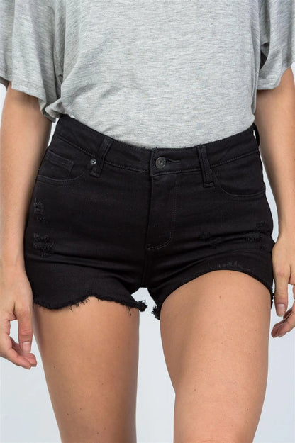 Black Distressed High Waisted Short