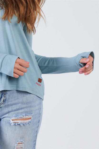 Arona Blue Long Sleeve V-Neck "Strength" Top