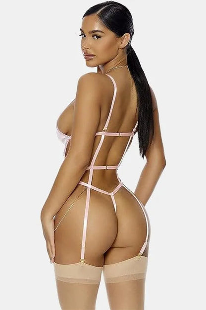 Baby Pink Satin Diamond Straps Cut-Out Body Lingerie /2-2-2