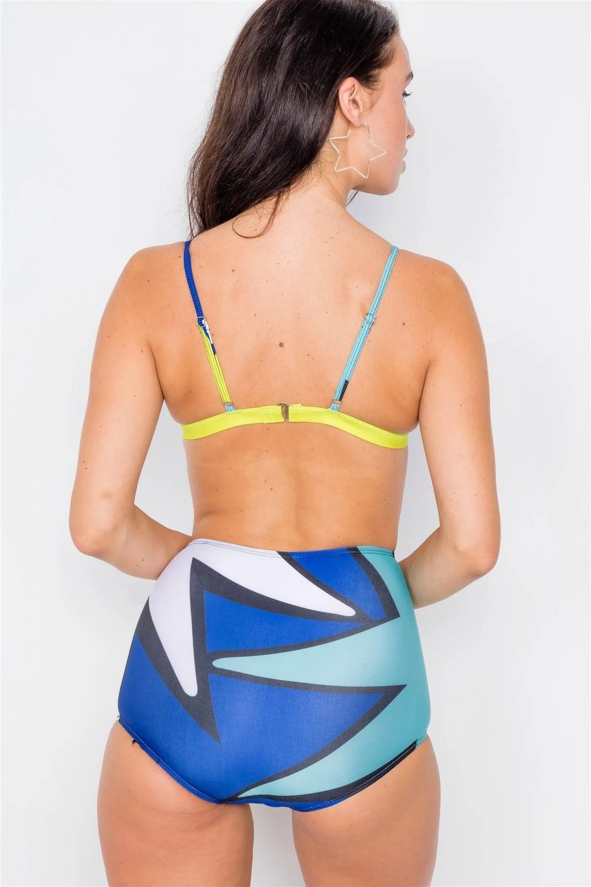 Black Color Block High-Waisted Two Piece Bikini Set /1-1-1-1