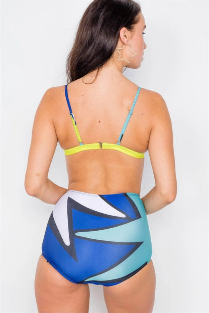 Black Color Block High-Waisted Two Piece Bikini Set /1-1-1-1