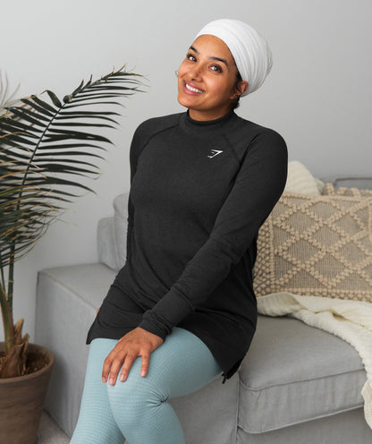 Gymshark Vital Seamless Long Line Top - Black Marl