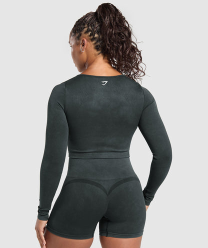 Gymshark Gains Seamless Washed Zip Up Jacket - Black