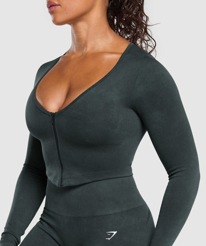 Gymshark Gains Seamless Washed Zip Up Jacket - Black